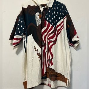 Men's American Flag with Bald Eagle 100% Cotton Polo Shirt Size 3X Cotton Trader
